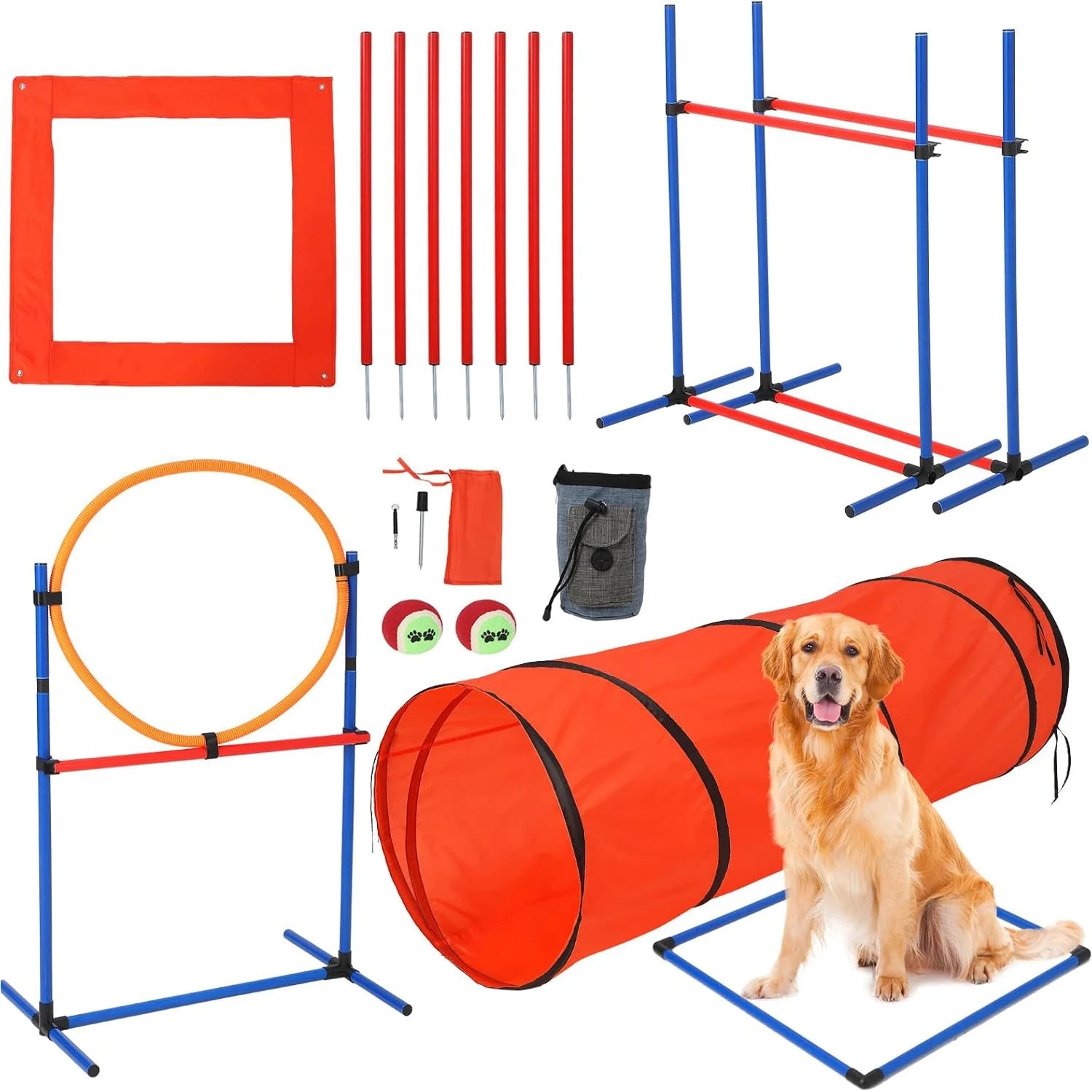 Dog Agility Training Set – 87-Piece Obstacle Course with Tunnel, Hurdle Jumps, Weave Poles & Training Toys