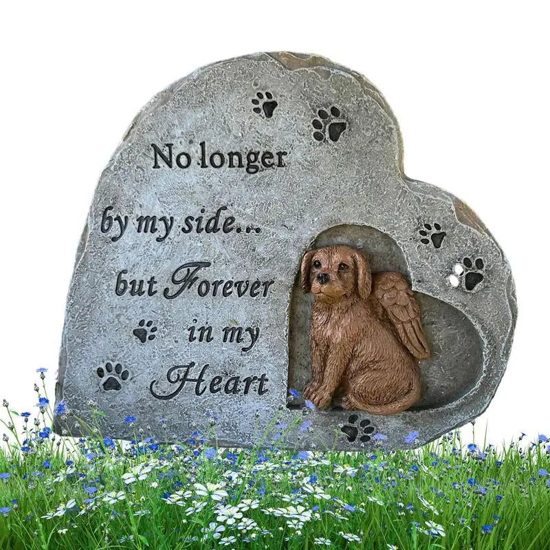 Heart-Shaped Pet Memorial Stone for Dogs – Resin Tombstone Grave Marker for Backyard, Garden, or Cemetery | Bereavement & Sympathy Gift