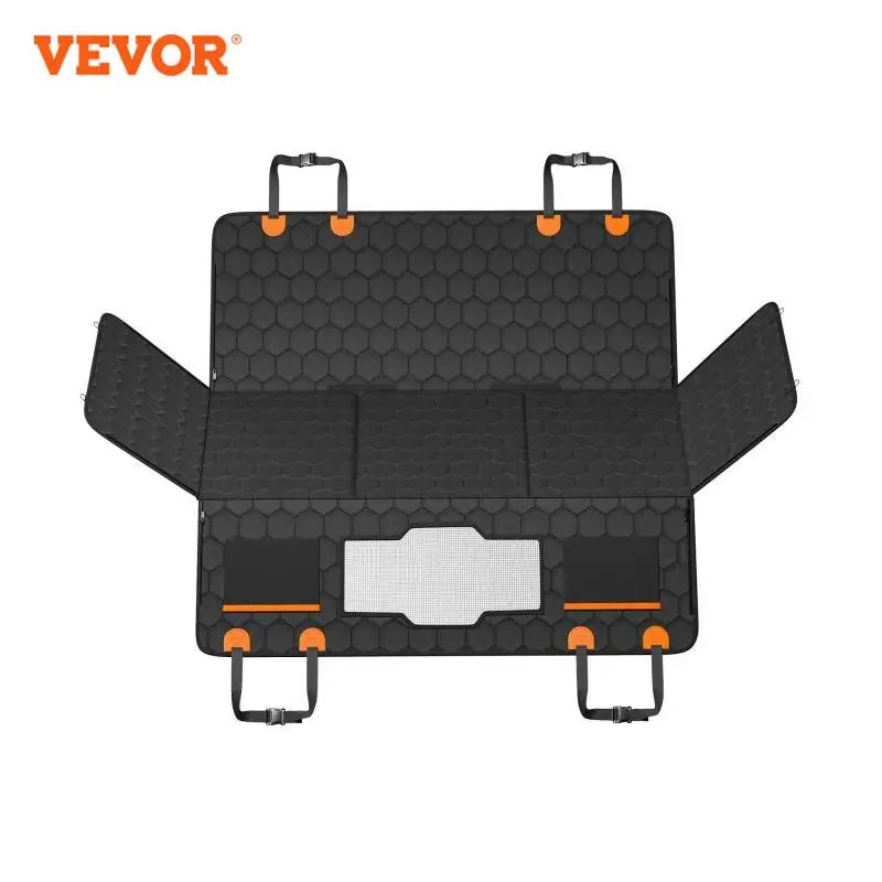 Dog Car Seat Extender Bed – Back Seat Cover with Mesh Window, Storage Pocket & Safety Harness | Supports up to 350 lbs