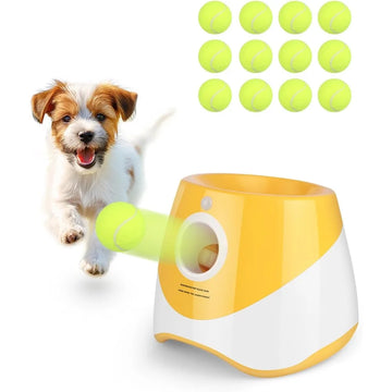 Automatic Dog Ball Launcher with 12 Mini Tennis Balls — 10/20/30 ft Adjustable Distance, Interactive Fetch Machine for Small & Medium Dogs, Indoor & Outdoor Play