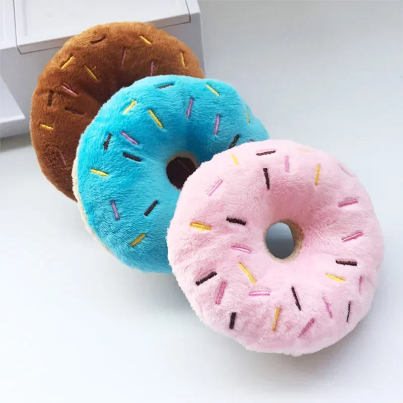 Plush Donut Dog Toy – Soft Squeaky Chew Toy for Puppies & Small/Medium Dogs, Interactive & Funny Pet Toy