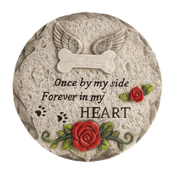 Pet Memorial Stone for Dogs & Cats – Sympathy Gift for Pet Loss, Grave Marker with Paw Prints & Roses, Outdoor Garden Remembrance Decor